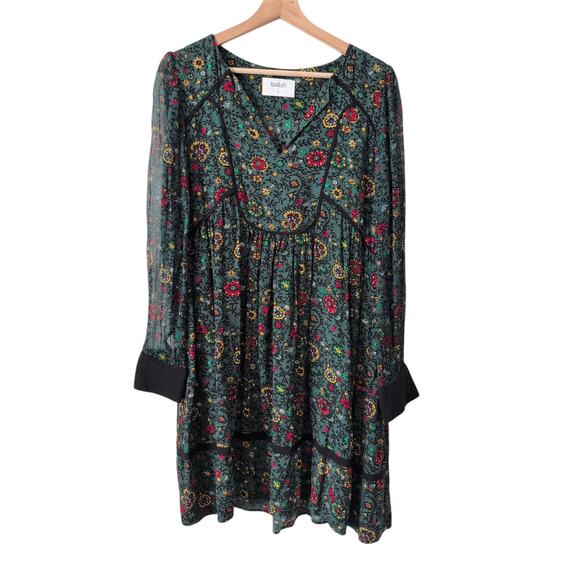 Ba&sh Mid-length Dress US 8 - Green Multicolor Constance Floral Boho Long Sleeve - Picture 1 of 11